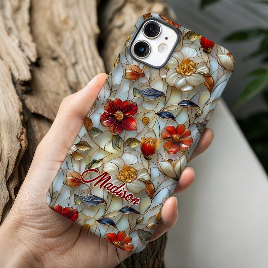 Gebrandschilderde rode bloemen Case-Mate iPhone case