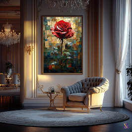 Gebrandschilderde Rode Roos van Elegantie Poster