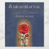 Gebrandschilderde Roos Belle en het Beest op Blauw Wijn Etiket (Enkel label)