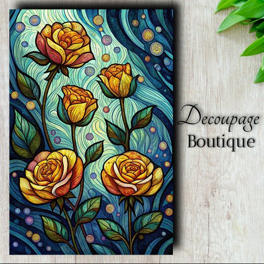 Gebrandschilderde Roos Decoupage Tissuepapier