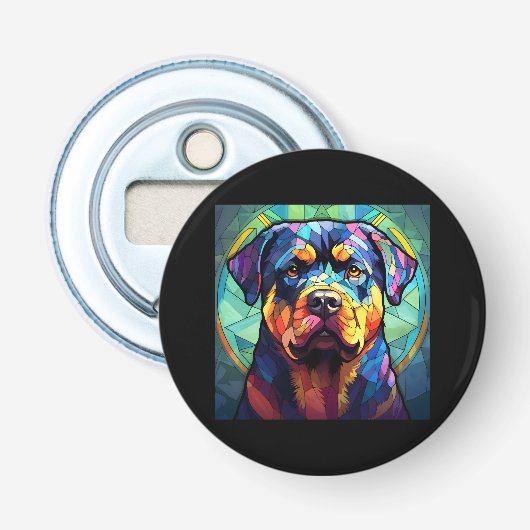 Gebrandschilderde Rottweiler  Button Flesopener (Voorkant)
