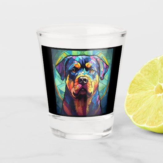 Gebrandschilderde Rottweiler  Shot Glas (Voorkant)