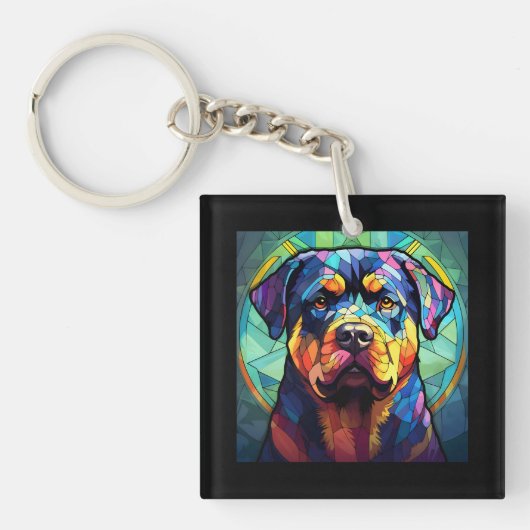 Gebrandschilderde Rottweiler  Sleutelhanger (voorkant)