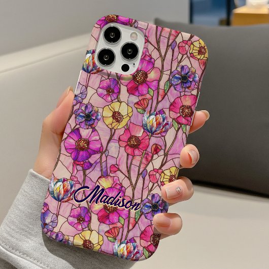 Gebrandschilderde roze paarse bloemen  Case-Mate iPhone case