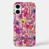 Gebrandschilderde roze paarse bloemen  Case-Mate iPhone case (Achterkant)