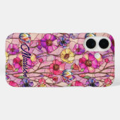 Gebrandschilderde roze paarse bloemen  Case-Mate iPhone case (Achterkant (horizontaal))