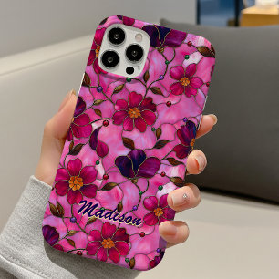 Gebrandschilderde roze rode bloemen  iPhone 16 hoesje