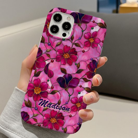 Gebrandschilderde roze rode bloemen Case-Mate iPhone case
