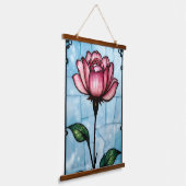 Gebrandschilderde roze roos hangend wandkleed (Gebogen)