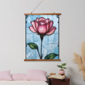Gebrandschilderde roze roos hangend wandkleed (Slaapkamer)