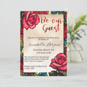 Gebrandschilderde Rozen Beauty and The Beast Kaart