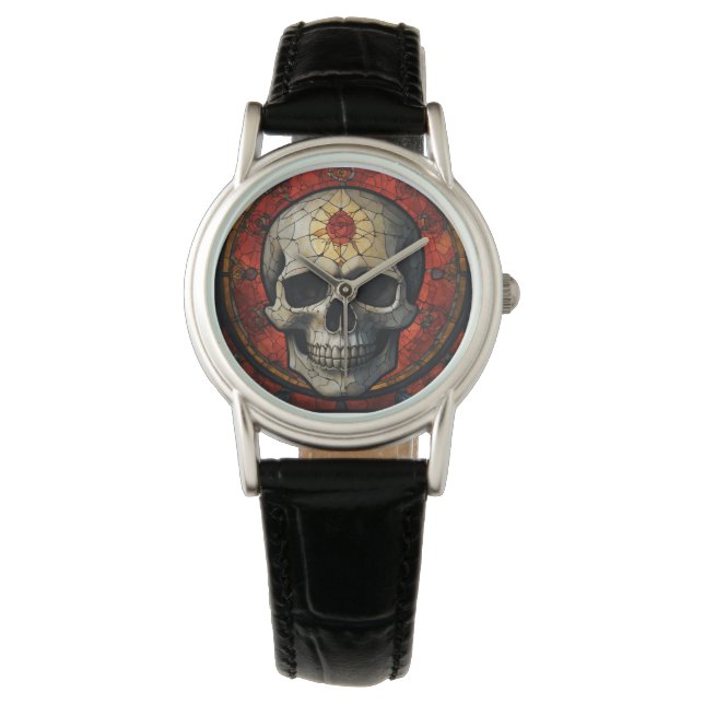 Gebrandschilderde Schedel Horloge (Voorkant)