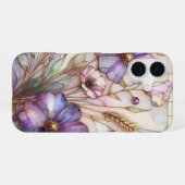 Gebrandschilderde violette bloem iPhone 16 hoesje (Achterkant horizontaal)