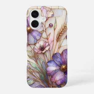 Gebrandschilderde violette bloem iPhone 16 hoesje