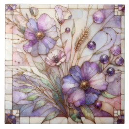Gebrandschilderde violette bloem tegeltje