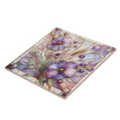 Gebrandschilderde violette bloem tegeltje (Zijkant)