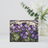 Gebrandschilderde violette bloemen briefkaart (Staand voorkant)