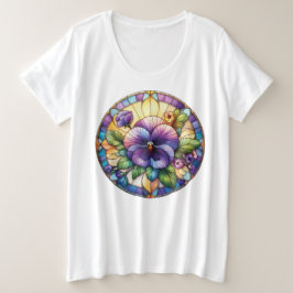 Gebrandschilderde Viooltje Bloem Grote Maat T-shirt