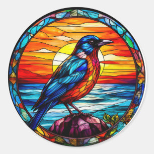 🪟 Gebrandschilderde Vogel Kleurrijke Mozaïek Natu Ronde Sticker