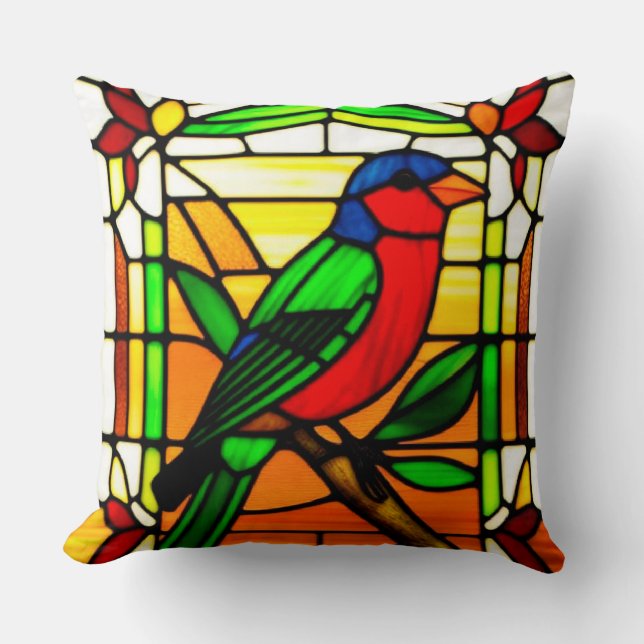 🌸 Gebrandschilderde Vogel Natuur Cadeaubon Idee � Kussen (Voorkant)