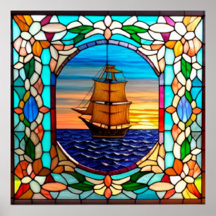 ⛵ Gebrandschilderde Zeil Decor Voor Kust Kamer Poster