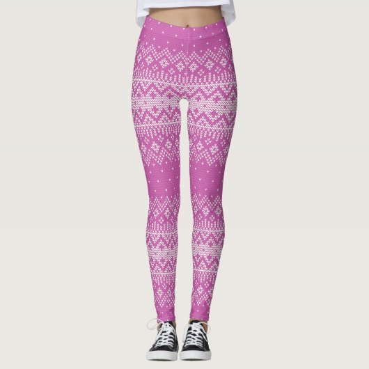 Gebreekt Stitch Pattern Orchid Pink ID208 Leggings (Voorkant)