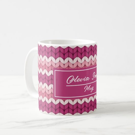 Gebreet Roze Zig Zag Koffiemok (Voorkant links)