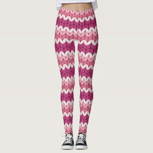Gebreet Roze Zig Zag Leggings (Voorkant)