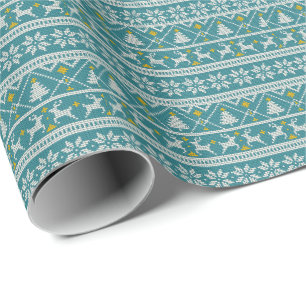 Gebreid Elegant Blauw Vrolijk Kerstfeest turquoise Cadeaupapier