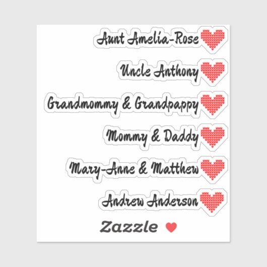 Gebreid Hart Symbool Aangepaste Gastlijst 6 Namen Sticker (Vel)