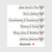 Gebreid Hart Symbool Aangepaste Gastlijst 6 Namen Sticker (Vel)