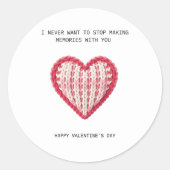 Gebreid hart valentijnsdag ronde sticker (Voorkant)