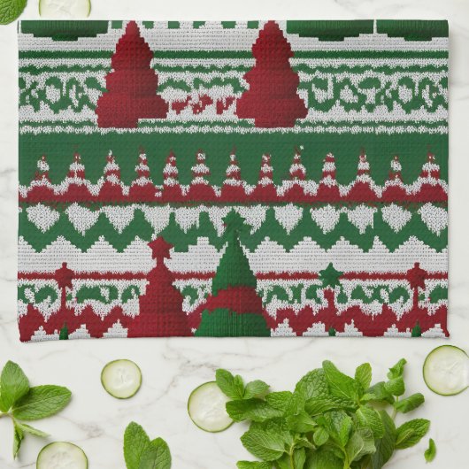 gebreid kerstboompatroon theedoek (Gevouwen)