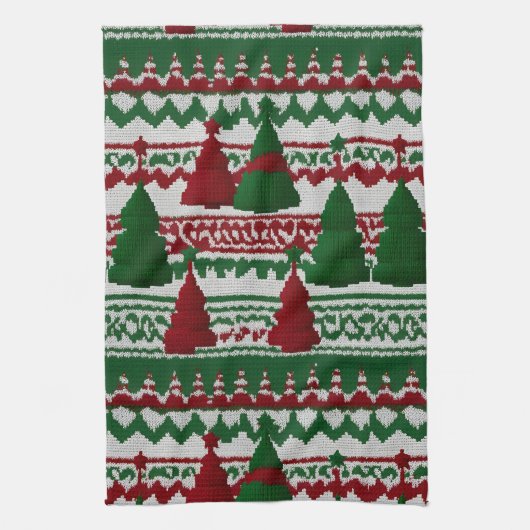 gebreid kerstboompatroon theedoek (Verticaal)