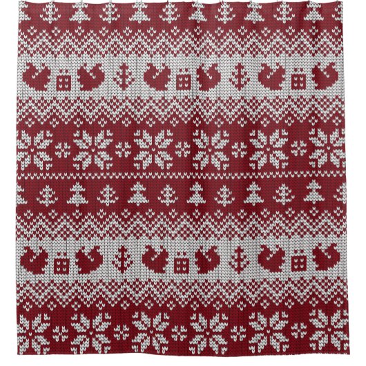 Gebreid, Kerstmis, eekhoorns,  patroon. Douchegordijn (Voorkant)