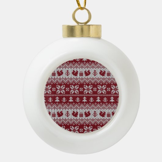 Gebreid, Kerstmis, eekhoorns,  patroon. Keramische Bal Ornament (Voorkant)