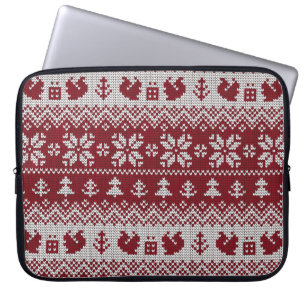 Gebreid, Kerstmis, eekhoorns, patroon. Laptop Sleeve
