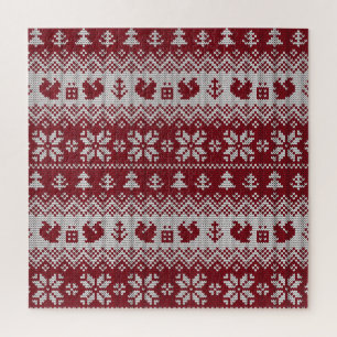 Gebreid, Kerstmis, eekhoorns,  patroon. Legpuzzel