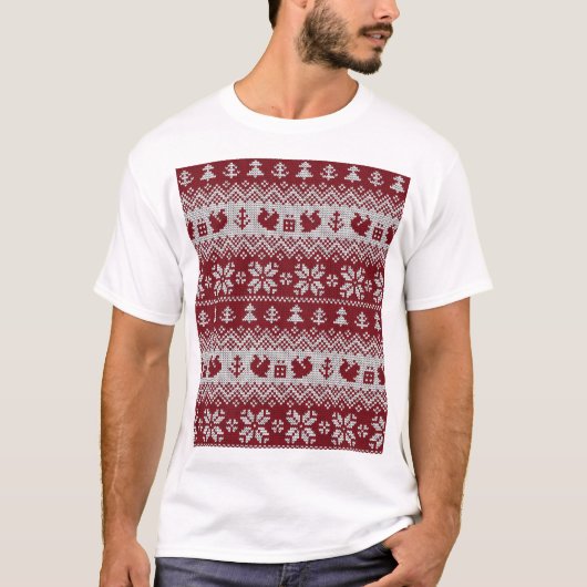Gebreid, Kerstmis, eekhoorns, patroon. T-shirt (Voorkant)