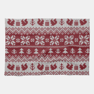 Gebreid, Kerstmis, eekhoorns,  patroon. Theedoek