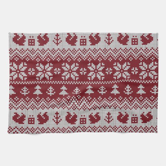 Gebreid, Kerstmis, eekhoorns, patroon. Theedoek (Horizontaal)