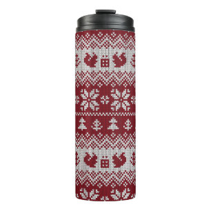 Gebreid, Kerstmis, eekhoorns,  patroon. Thermosbeker