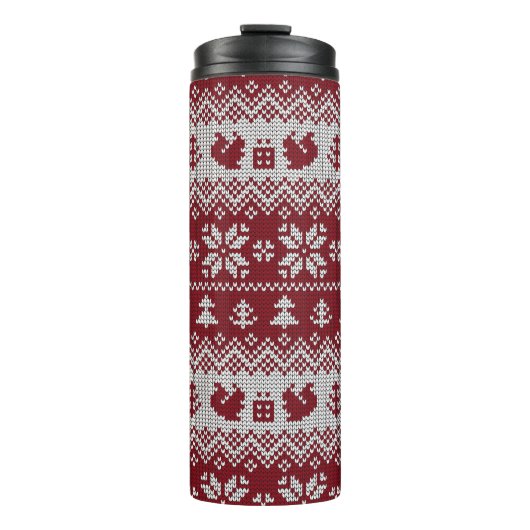 Gebreid, Kerstmis, eekhoorns, patroon. Thermosbeker (Voorkant)