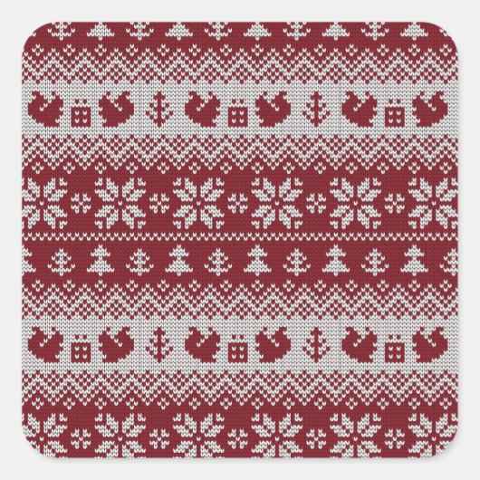Gebreid, Kerstmis, eekhoorns,  patroon. Vierkante Sticker (Voorkant)