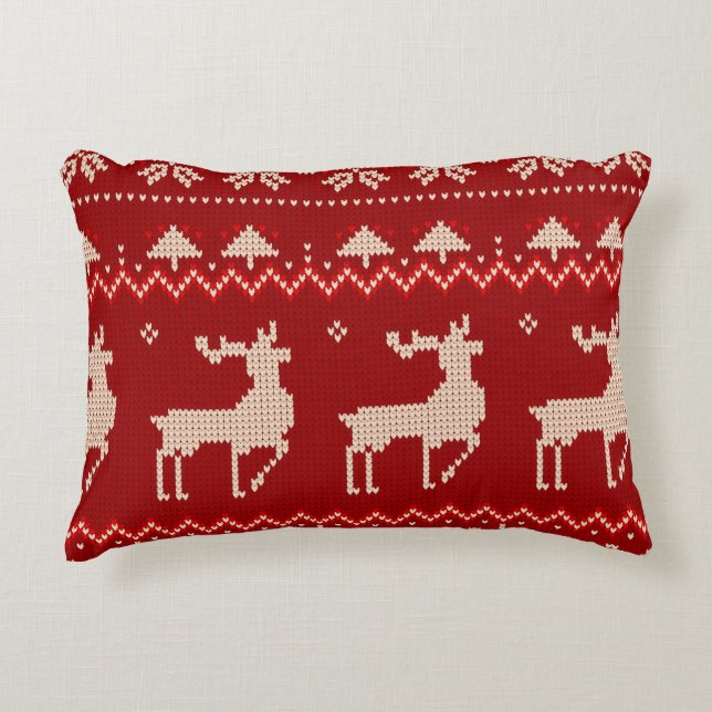 Gebreid kerstpatroon rood accent kussen (Voorkant)
