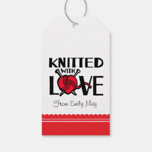 Gebreid met liefde hart wol genaamd cadeau label cadeaulabel