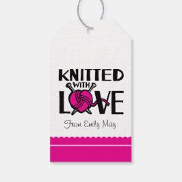 Gebreid met liefde hart wol genaamd cadeau label cadeaulabel