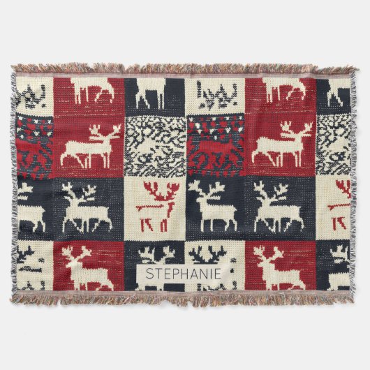 gebreid patchwork kerstpatroon | rustiek deken (Voorkant)