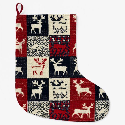gebreid patchwork kerstpatroon | rustiek grote kerstsok (Voorkant)