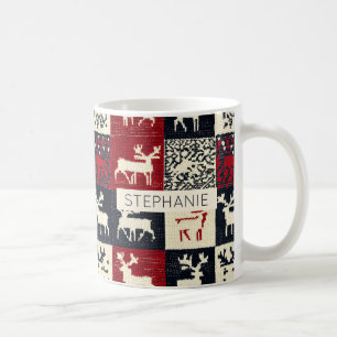 gebreid patchwork kerstpatroon rustiek koffiemok